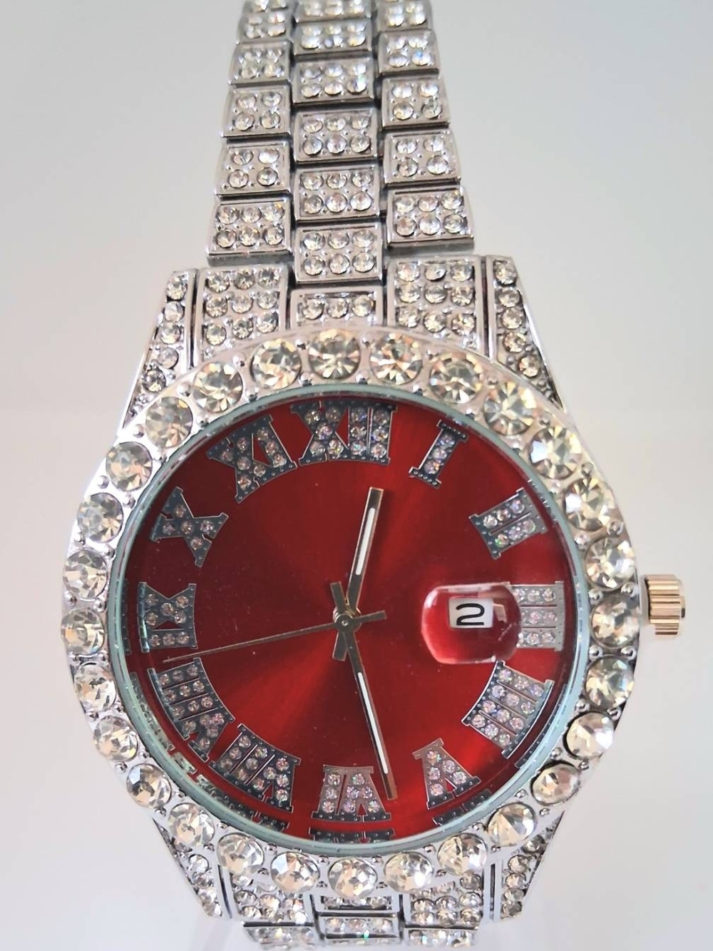 New Men's Ruby Red Paved Fashion Date Watch